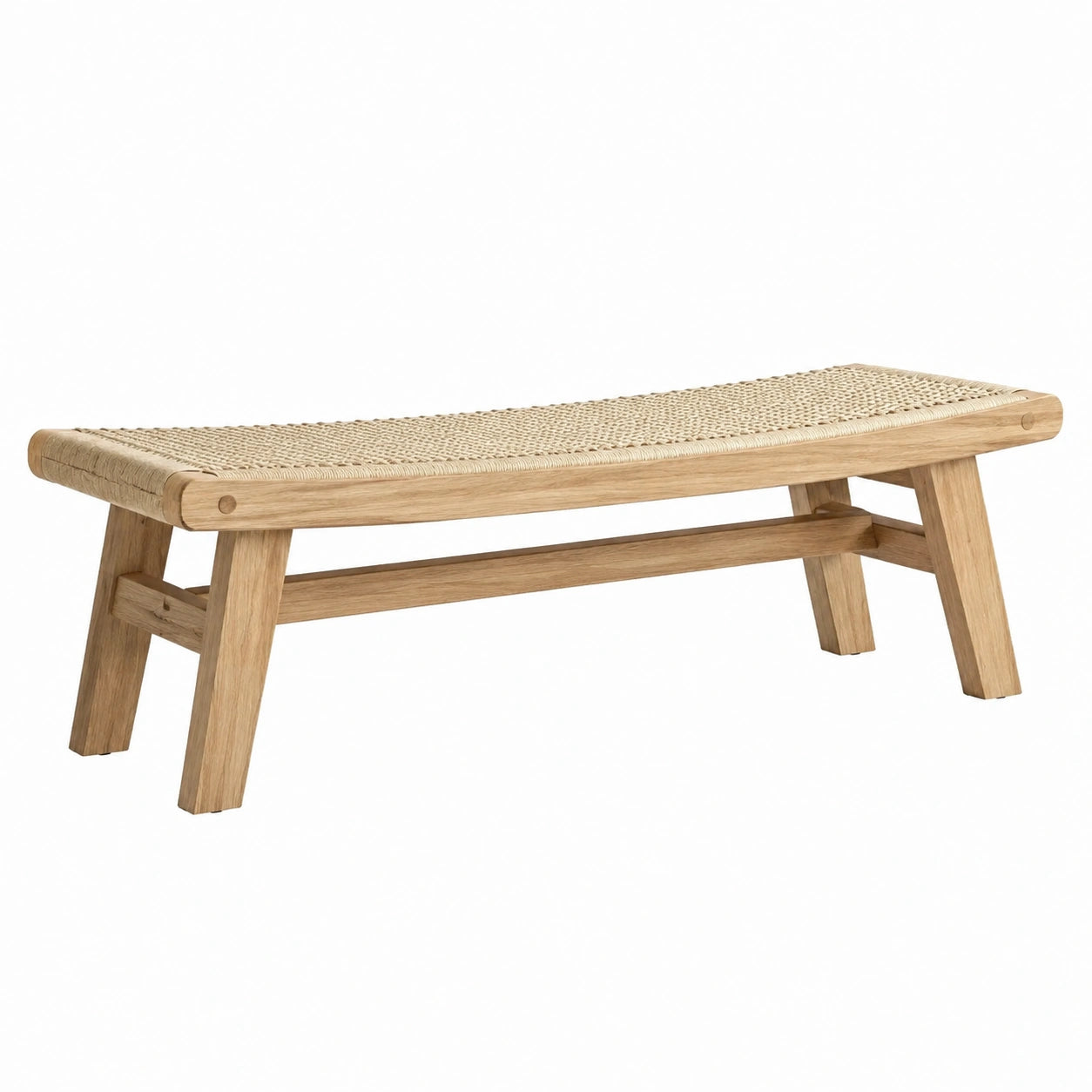 Bank aus Eichenholz mit Rattangeflecht, 120 cm, Naturfarbe