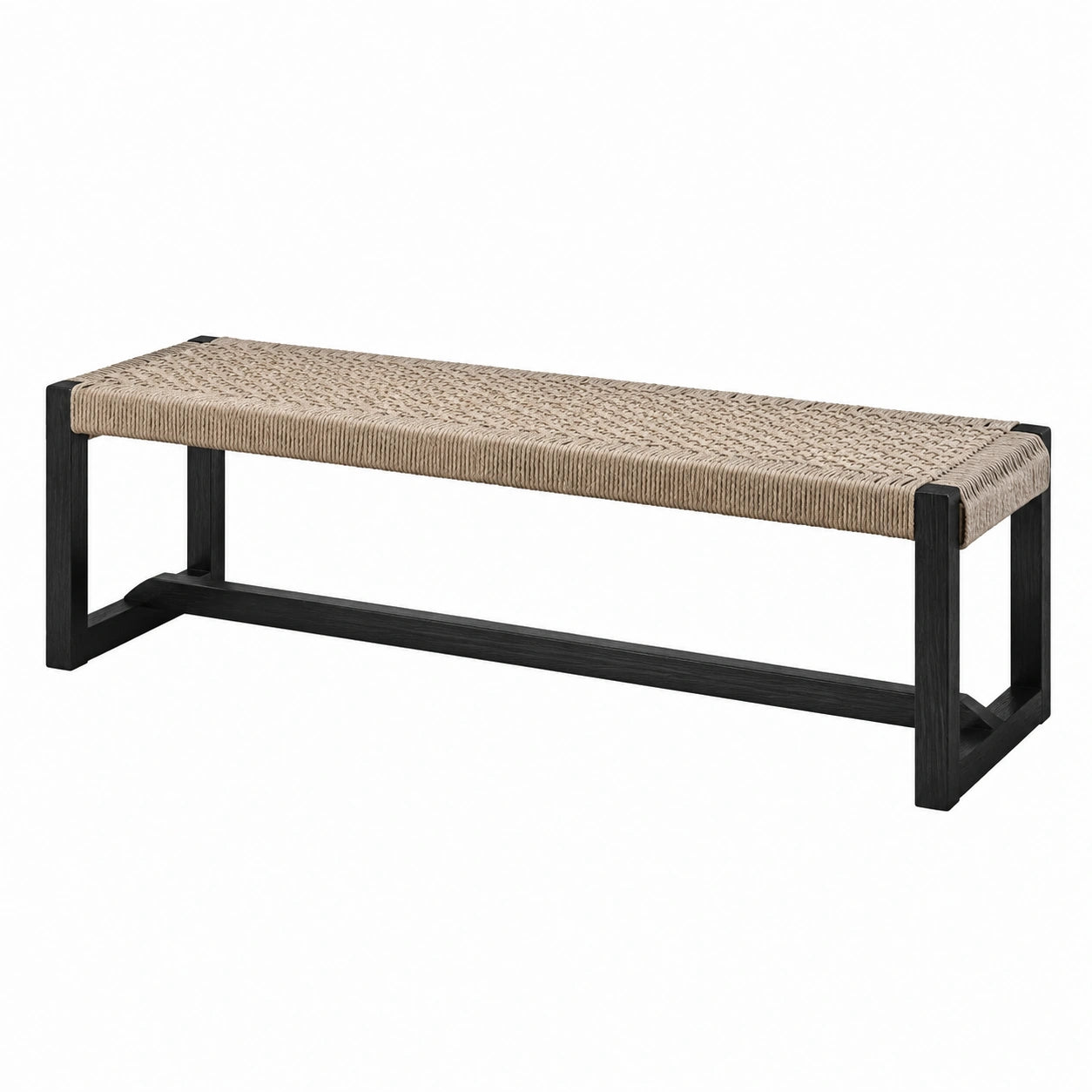 Bank rechteckig Holz Jute Seil Natur/Schwarz 150cm