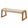 Rechteckige Bank aus Teakholz mit Polyesterseil-Sitzfläche 120x40x45 cm Beige