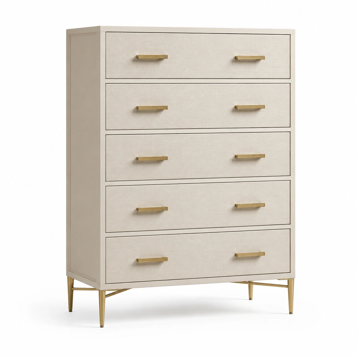 Kommode aus Holzfaserplatte und Metall mit 5 Schubladen Beige