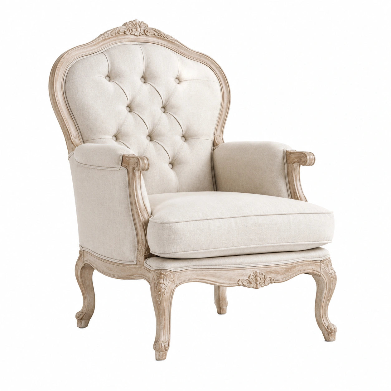 Leinensessel mit Holzrahmen Beige 105cm