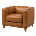 Ledersessel Braun mit Eichenholz 85cm x 90cm x 75cm