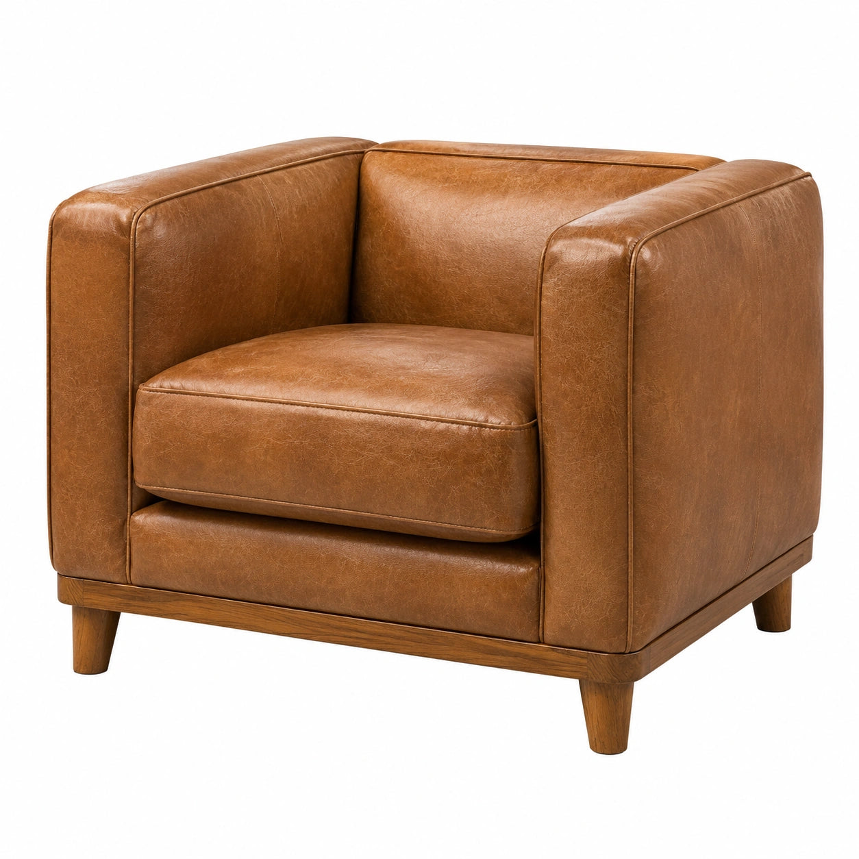 Ledersessel Braun mit Eichenholz 85cm x 90cm x 75cm