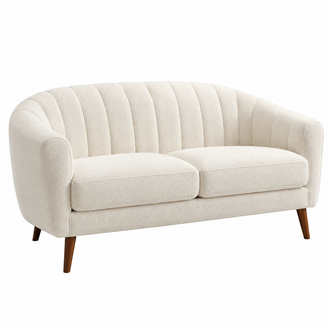 Zweisitzer Sofa Bouclé-Stoff mit Holzbeinen Beige