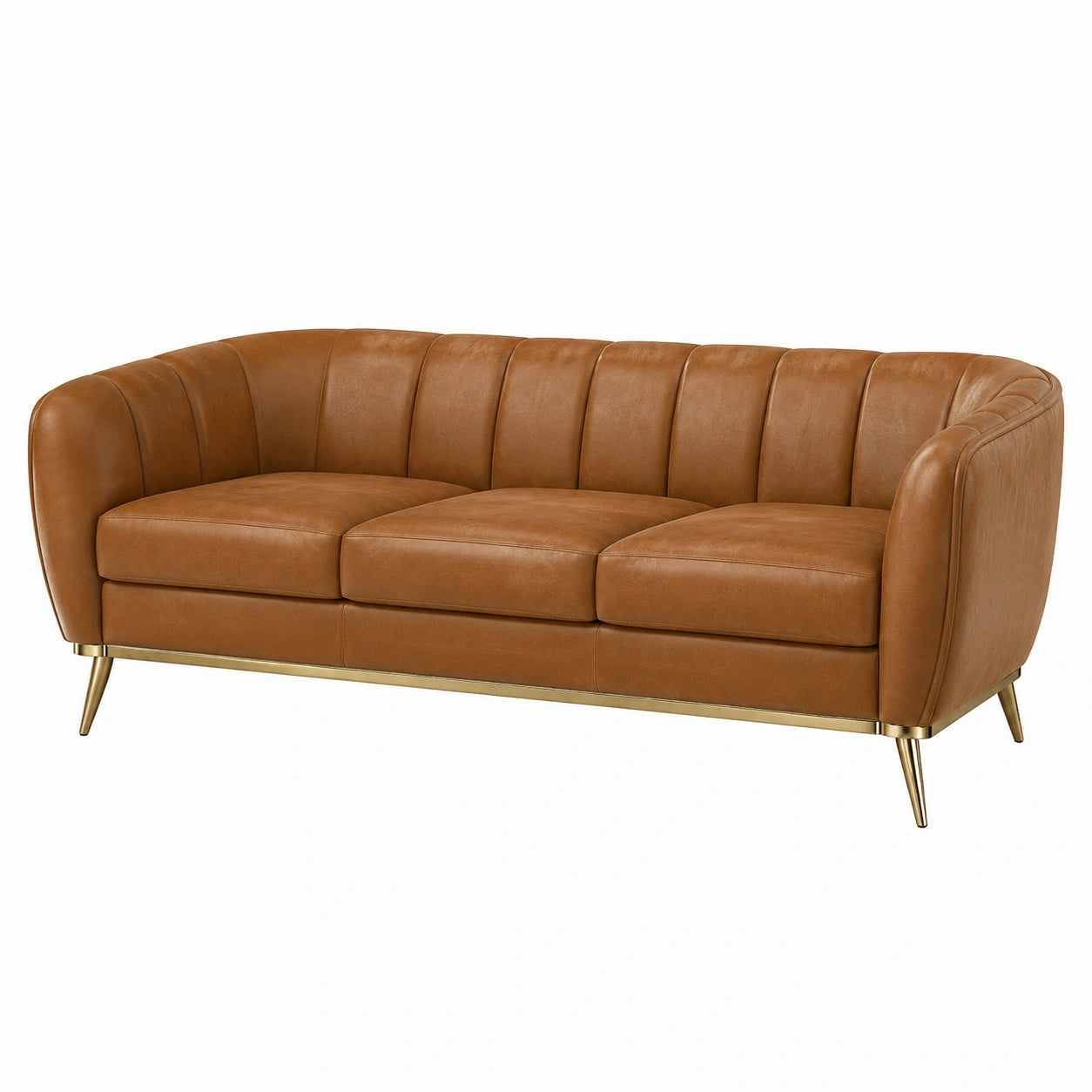 Sofa aus PU-Leder Braun mit Metallfüßen, 3-Sitzer