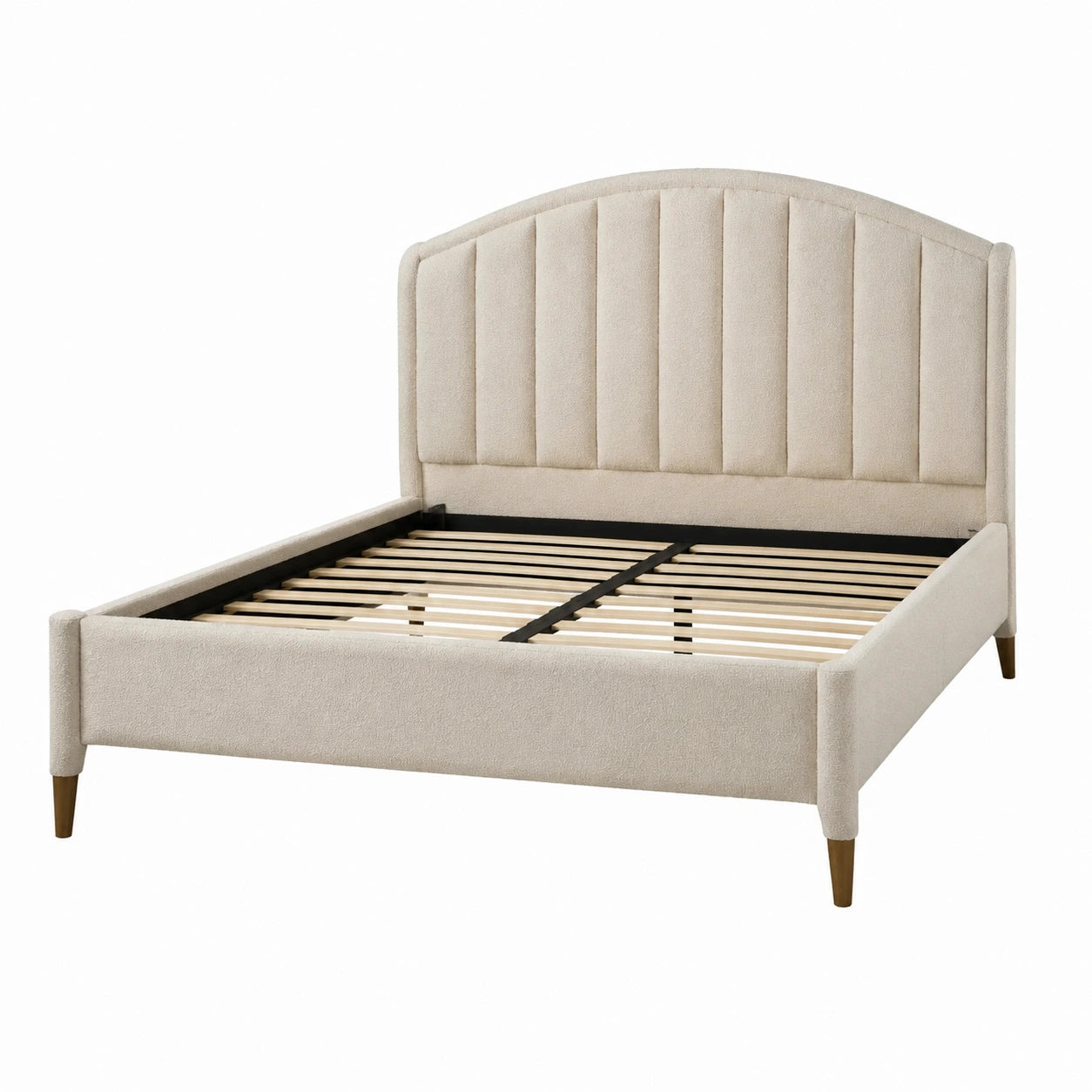 Polsterbett mit Gestepptem Kopfteil aus Polyester und Holzlatten 200x180 cm Beige