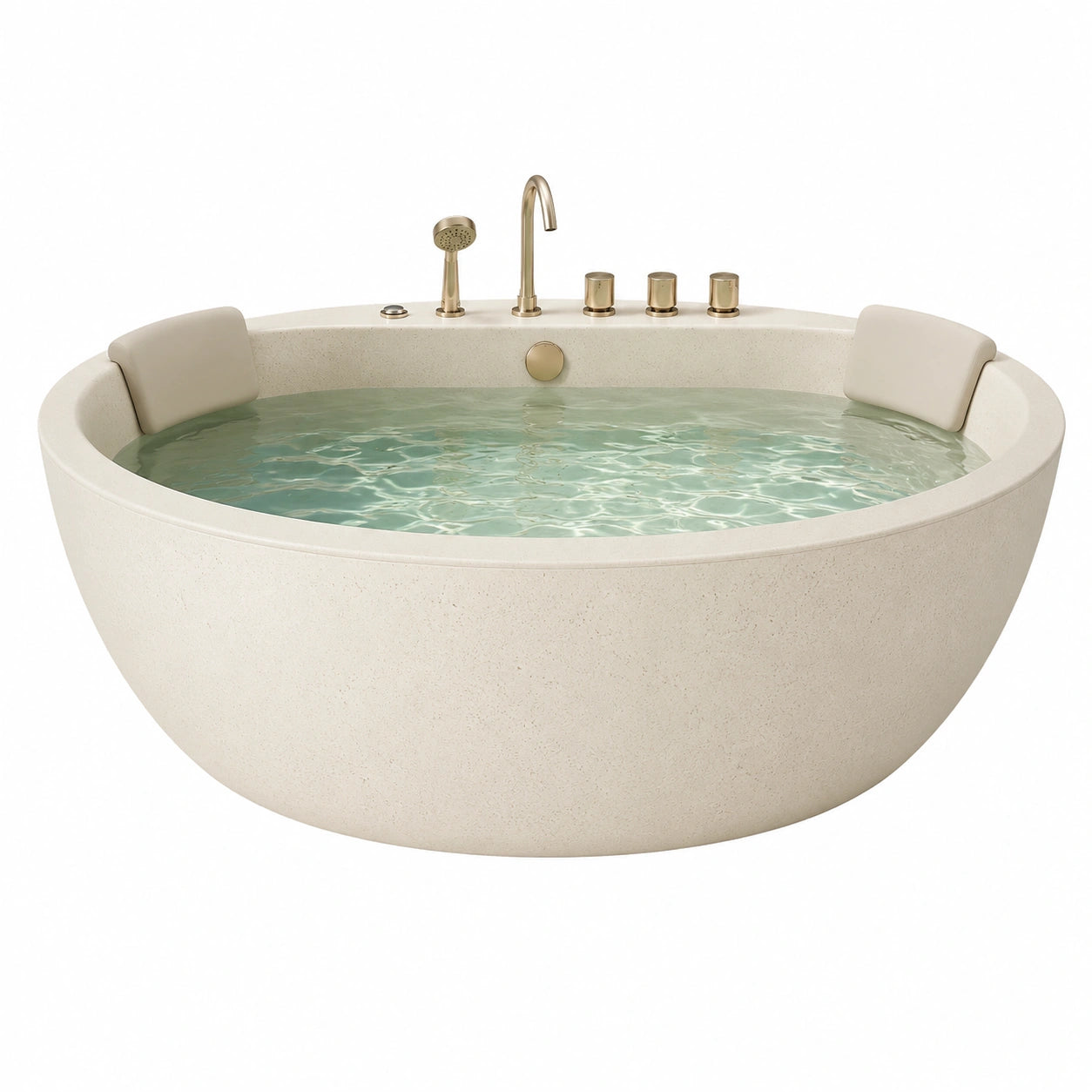 Freistehende runde Wanne aus Acryl mit Messingarmaturen, 150 cm, Weiß