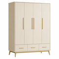 Beiger Kleiderschrank aus MDF mit 4 Türen und 3 Schubladen 180x60x200cm