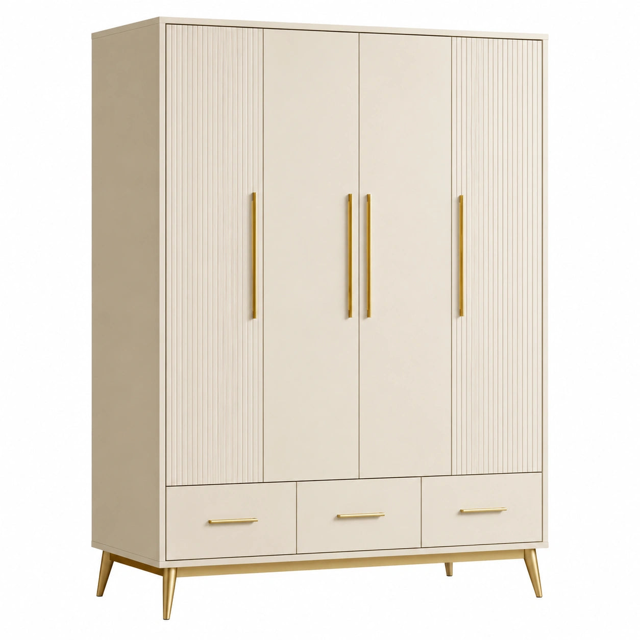 Beiger Kleiderschrank aus MDF mit 4 Türen und 3 Schubladen 180x60x200cm