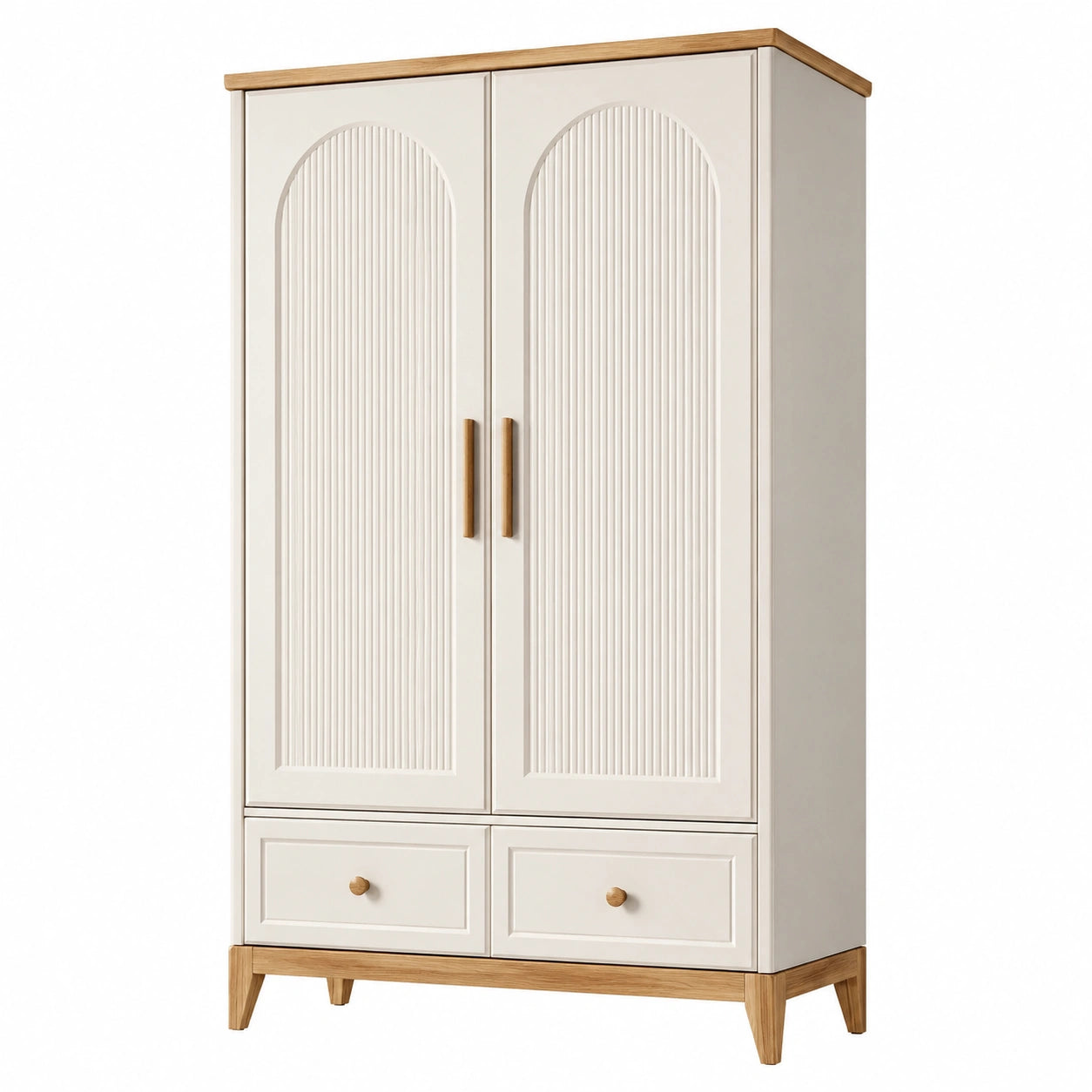 Kleiderschrank aus Holz mit Eichenfurnier und Schubladen Weiß