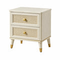 Holz-Nachttisch mit Rattan-Schubladen 40x35x50cm Beige