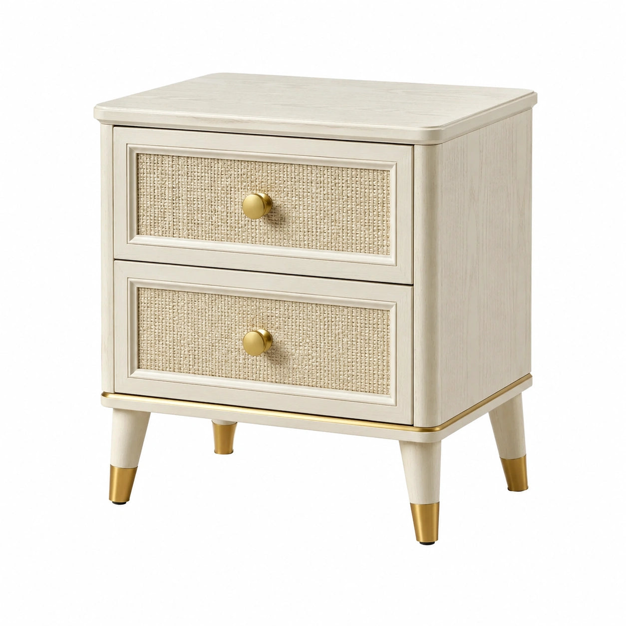 Holz-Nachttisch mit Rattan-Schubladen 40x35x50cm Beige