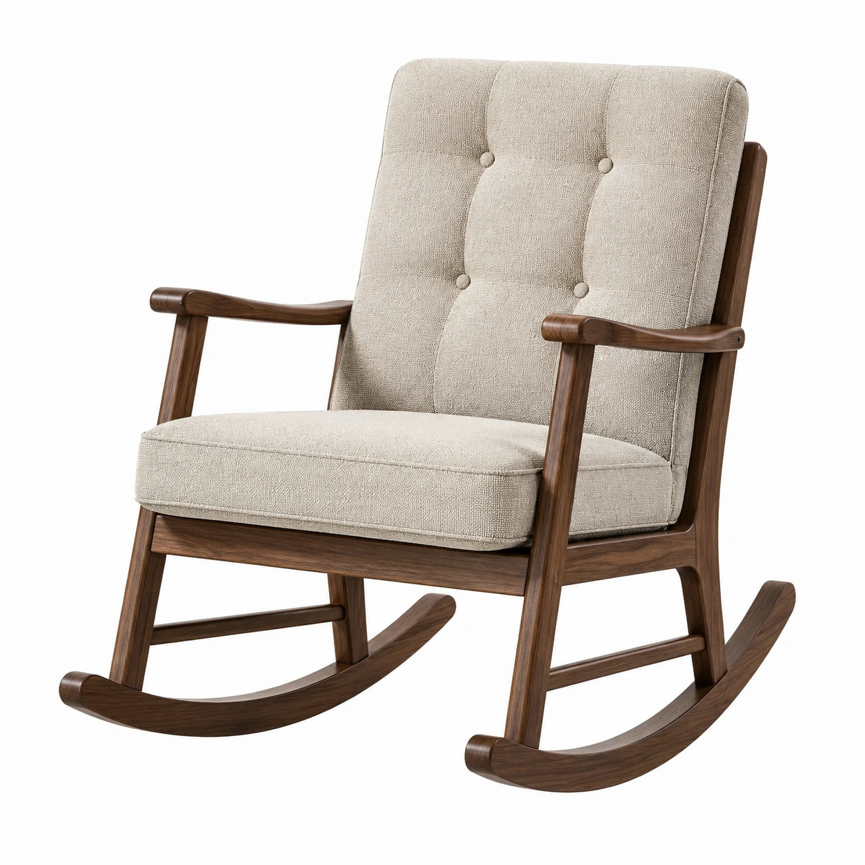 Schaukelstuhl aus Holz mit Leinenpolsterung Beige