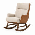 Schaukelstuhl mit Stoff- und Kunstlederbezug, Holzgestell, Beige/Braun