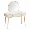 Frisiertisch mit rundem Spiegel aus MDF und Metall in Creme/Gold