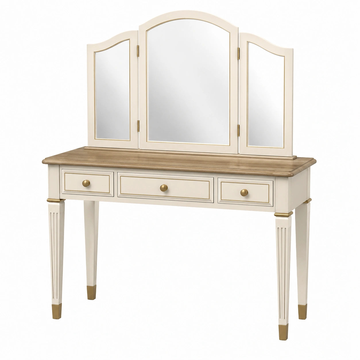 Schminktisch aus Holz und MDF mit Spiegel, Creme